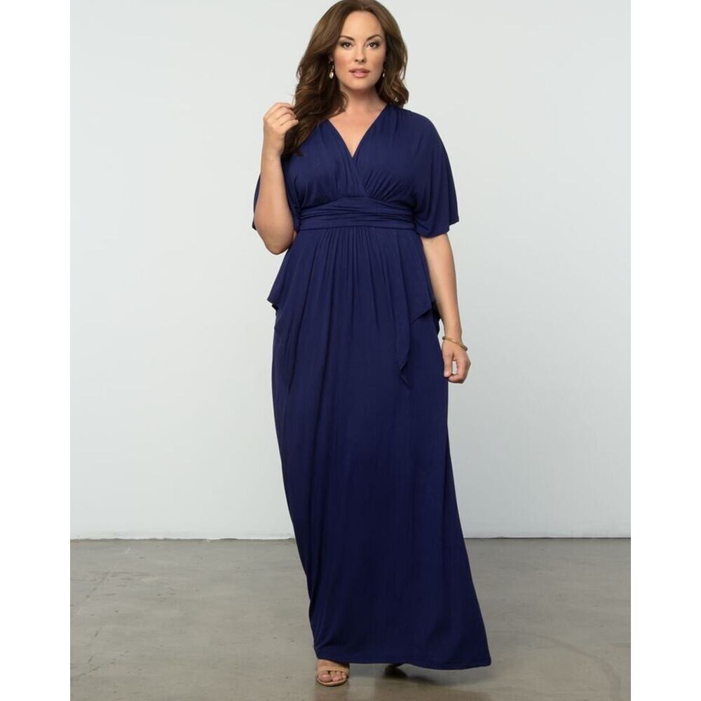 Kiyonna Dress 4X Navy Blue Indie Flair Style Gown Maxi Kimono Sleeves Draped